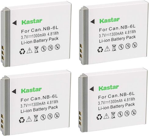 بطارية Kastar NB-6L (4 عبوات) لكاميرا Canon PowerShot D10، D20، ELPH 500 HS، S90، S95، S120، SD770، SD980، SD1200، SD1300، SD3500، SD4000، SX170، SX240، SX260، SX270، SX280، SX500، SX510، SX600، SX703 HS in Kuwait