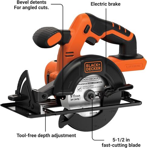 BLACK+DECKER 20V MAX 5-1/2-Inch Cordless Circular Saw, Tool Only with Lithium Battery & Charger (BDCCS20B & LBXR20CK) in Saudi Arabia