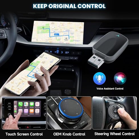 محول Carplay اللاسلكي وAndroid Auto، اتصال تلقائي سريع، التوصيل والتشغيل، بدون زمن الوصول، 2025 Mini Car Play Dongle لهواتف iPhone 6+ وAndroid 11+، مناسب للسيارات من 2016، USB A/C in Kuwait