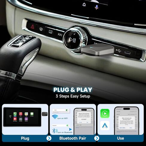 محول Carplay اللاسلكي وAndroid Auto، اتصال تلقائي سريع، التوصيل والتشغيل، بدون زمن الوصول، 2025 Mini Car Play Dongle لهواتف iPhone 6+ وAndroid 11+، مناسب للسيارات من 2016، USB A/C in Kuwait
