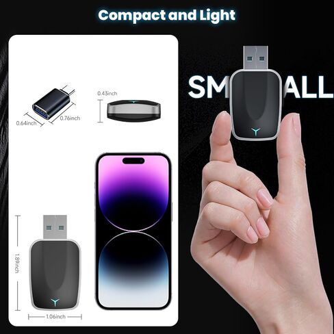 محول Carplay اللاسلكي وAndroid Auto، اتصال تلقائي سريع، التوصيل والتشغيل، بدون زمن الوصول، 2025 Mini Car Play Dongle لهواتف iPhone 6+ وAndroid 11+، مناسب للسيارات من 2016، USB A/C in Kuwait