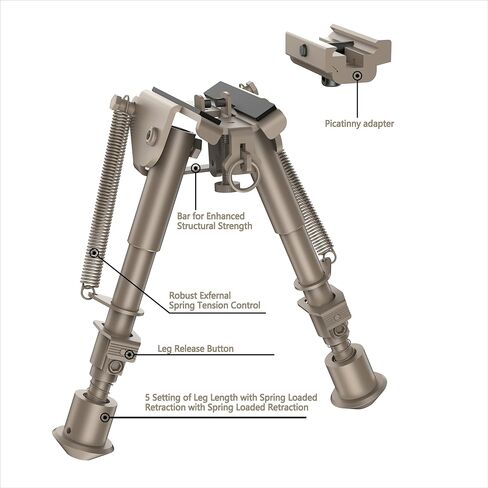 6-9 بوصة Bipod بندقية تكتيكية مع محول السكك الحديدية Picatinny، Bipod الأرض المظلمة المسطحة in Kuwait