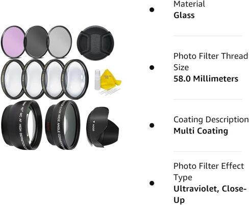 مجموعة عدسات HD Ultimate لكاميرات Rebel T3، T5، T5i، T6، T6i، T7i، EOS 80D، EOS 77D مع عدسة EF-S 18-55mm is II STM - تتضمن: مجموعة مرشحات 7 قطع 58 مم + عدسة 58 مم + مجموعة in Kuwait