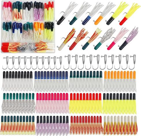 Crappie Jigs Kit with Tube Baits,Soft Plastic Crappie Lures Grub Worm Swimbaits and Tube Jig Heads Hook for Bass Panfish Trout Fishing Freshwater Saltwater in Kuwait
