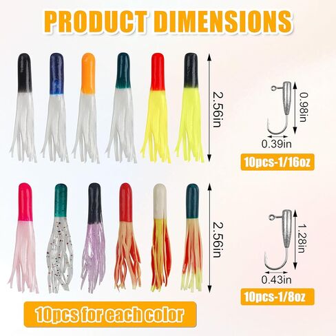 Crappie Jigs Kit with Tube Baits,Soft Plastic Crappie Lures Grub Worm Swimbaits and Tube Jig Heads Hook for Bass Panfish Trout Fishing Freshwater Saltwater in Kuwait