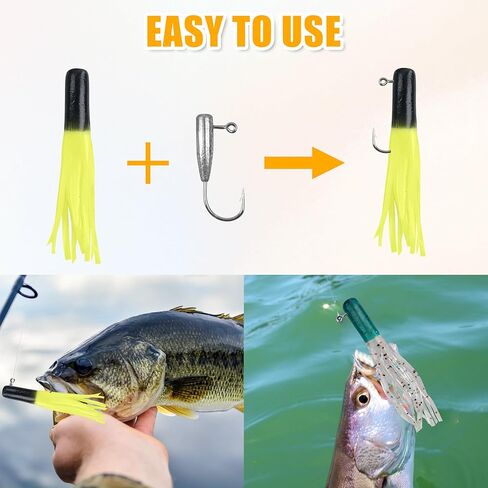 Crappie Jigs Kit with Tube Baits,Soft Plastic Crappie Lures Grub Worm Swimbaits and Tube Jig Heads Hook for Bass Panfish Trout Fishing Freshwater Saltwater in Kuwait