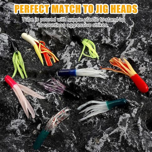 Crappie Jigs Kit with Tube Baits,Soft Plastic Crappie Lures Grub Worm Swimbaits and Tube Jig Heads Hook for Bass Panfish Trout Fishing Freshwater Saltwater in Kuwait