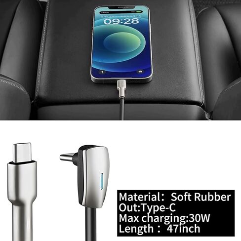 كابل شحن سريع USB C إلى USB C لطراز Tesla 3 موديل Y Model S Model X ملحقات Cybertruck شاحن سلك 90 درجة من النوع C مناسب لهاتف iPhone 15/16/17 Pro/Plus/Max، وهواتف Android، Sansumg in Kuwait