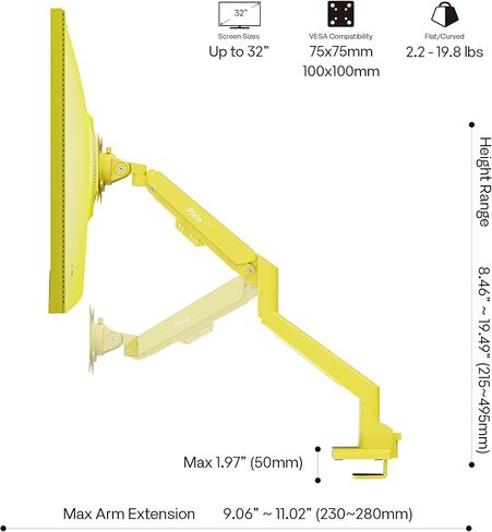 ذراع شاشة واحدة Pixio PS1S Wave Yellow مع كابل HDMI 2.1 أصفر معتمد للغاية وسرعة عالية 10FT 8K 60 هرتز 4K 120 هرتز مضفر من النايلون in Kuwait