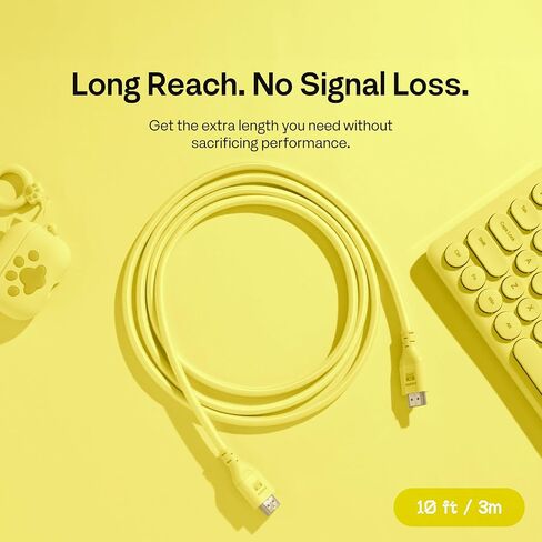 ذراع شاشة واحدة Pixio PS1S Wave Yellow مع كابل HDMI 2.1 أصفر معتمد للغاية وسرعة عالية 10FT 8K 60 هرتز 4K 120 هرتز مضفر من النايلون in Kuwait