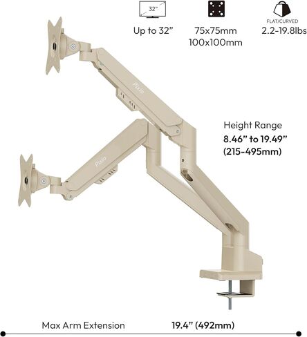 ذراع شاشة مزدوجة Pixio PS1D Wave باللون البيج مع كابل HDMI 2.1 بيج معتمد للغاية وسرعة عالية 10FT 8K 60 هرتز 4K 120 هرتز مضفر من النايلون in Kuwait