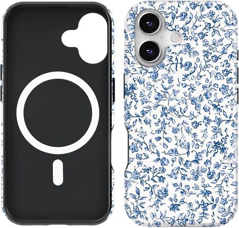 Compatible with iPhone 17 Pro Case [Compatible with MagSafe] -[8 ft Drop Protection] 2 in 1 Shockproof Protective Slim Soft TPU Cover Phone Case 6.3" (Blue Floral, iPhone 17 Pro 6.3") in Kuwait