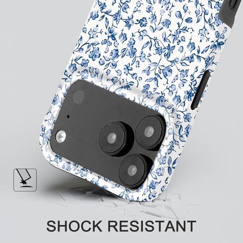 Compatible with iPhone 17 Pro Case [Compatible with MagSafe] -[8 ft Drop Protection] 2 in 1 Shockproof Protective Slim Soft TPU Cover Phone Case 6.3" (Blue Floral, iPhone 17 Pro 6.3") in Kuwait