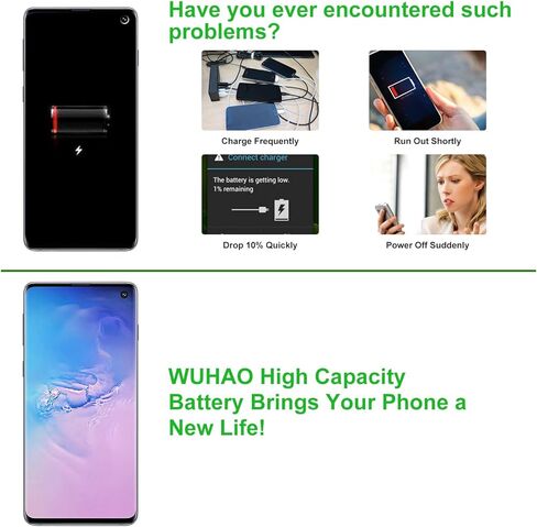 بطارية WUHAO لبطارية Samsung Galaxy S10 EB-BG973ABU [ترقية 3600 مللي أمبير] لاستبدال Samsung Galaxy S10 SM-G973 SM-G973N SM-G973U مع مجموعة أدوات إصلاح in Kuwait