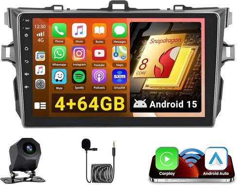 Qualcomm 8Core 4+64G Car Stereo for Toyota Corolla 2009-2013 Wireless CarPlay/Android Auto Android Radio with 9" IPS QLED Touchscreen Car Stereo,BT5.1,DSP Hi-Res,GPS,5G WiFi,Online Upgrade in Kuwait