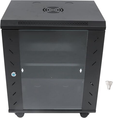 kimllier 12U Wall Mount Server Rack Cabinet – 15.5" Deep Locking Glass Door Network Enclosure for IT Equipment, Data Switches, Ventilation, Adjustable Rails, Black in Kuwait