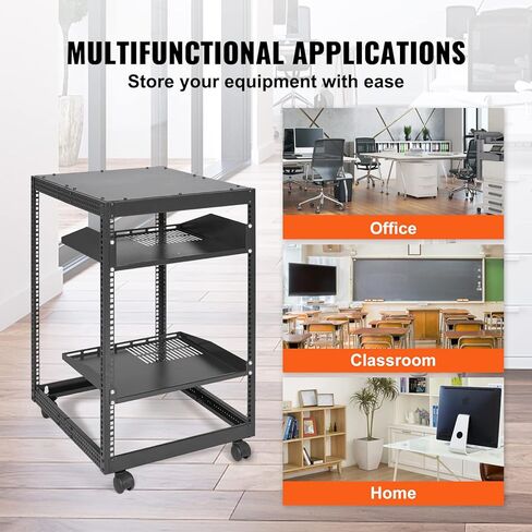 15U Open Frame Server Rack, 23''-40'' Adjustable Depth, Free Standing or Wall Mount Network Server Rack, 4 Post AV Rack with Casters, Holds All Your Networking IT Equipment AV Gear Router Modem in Kuwait