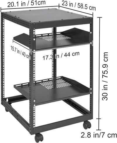 15U Open Frame Server Rack, 23''-40'' Adjustable Depth, Free Standing or Wall Mount Network Server Rack, 4 Post AV Rack with Casters, Holds All Your Networking IT Equipment AV Gear Router Modem in Kuwait