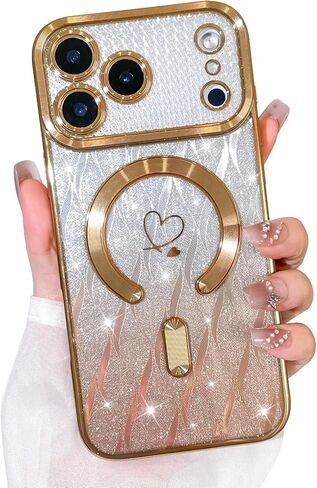 Bonoma Glitter Case for iPhone 17 Pro Max Cute 3D Diamond Butterfly Gradient Plating Pattern Case,Luxury Rhinestone Camera Protection, Sparkly Slim Soft Back Cover for Women Girls,Orange in Saudi Arabia