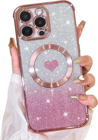 Bonoma Glitter Case for iPhone 17 Pro Max Cute 3D Diamond Butterfly Gradient Plating Pattern Case,Luxury Rhinestone Camera Protection, Sparkly Slim Soft Back Cover for Women Girls,Orange in Saudi Arabia