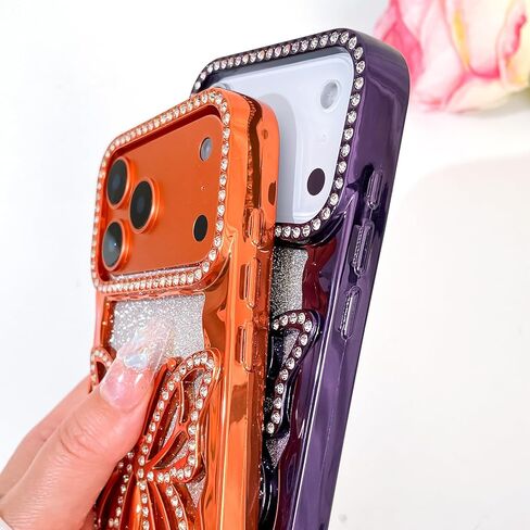 Bonoma Glitter Case for iPhone 17 Pro Max Cute 3D Diamond Butterfly Gradient Plating Pattern Case,Luxury Rhinestone Camera Protection, Sparkly Slim Soft Back Cover for Women Girls,Orange in Saudi Arabia