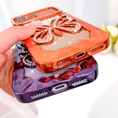 Bonoma Glitter Case for iPhone 17 Pro Max Cute 3D Diamond Butterfly Gradient Plating Pattern Case,Luxury Rhinestone Camera Protection, Sparkly Slim Soft Back Cover for Women Girls,Orange in Saudi Arabia