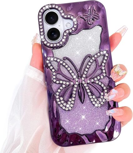 Bonoma Glitter Case for iPhone 17 Pro Max Cute 3D Diamond Butterfly Gradient Plating Pattern Case,Luxury Rhinestone Camera Protection, Sparkly Slim Soft Back Cover for Women Girls,Orange in Saudi Arabia