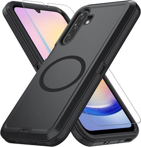for Samsung Galaxy A17 Case [Compatible with MagSafe][Shockproof][Dropproof][Dust-Proof][with Screen Protector] Heavy Duty 3-Layer Protection Phone Case Cover, Black in Kuwait