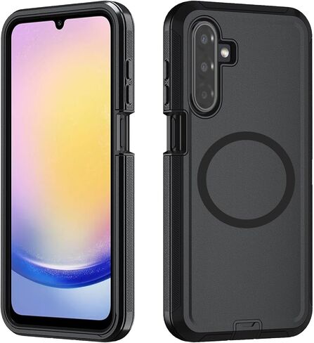 for Samsung Galaxy A17 Case [Compatible with MagSafe][Shockproof][Dropproof][Dust-Proof][with Screen Protector] Heavy Duty 3-Layer Protection Phone Case Cover, Black in Kuwait