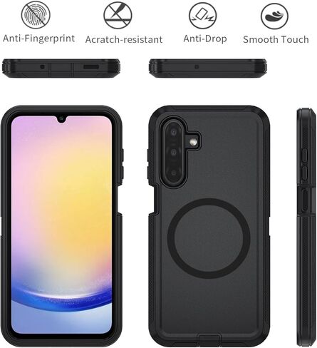 for Samsung Galaxy A17 Case [Compatible with MagSafe][Shockproof][Dropproof][Dust-Proof][with Screen Protector] Heavy Duty 3-Layer Protection Phone Case Cover, Black in Kuwait
