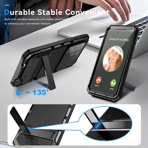 حافظة Simicoo معدنية شديدة التحمل متوافقة مع هاتف Samsung Galaxy S26 Ultra للحماية من السقوط وغطاء معدني متين مع حامل من زجاج الغوريلا ومسامير غطاء كاميرا لكامل الجسم مقاوم للغبار باللون الأسود in Kuwait