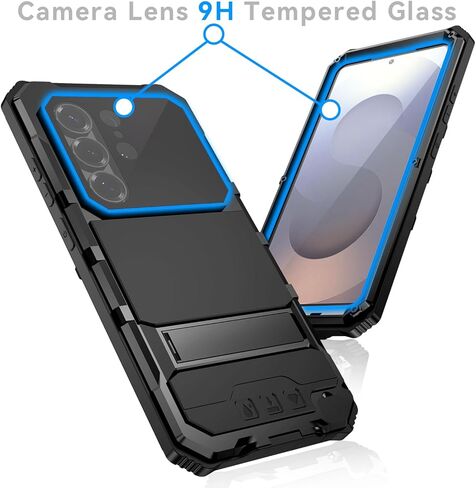 حافظة Simicoo معدنية شديدة التحمل متوافقة مع هاتف Samsung Galaxy S26 Ultra للحماية من السقوط وغطاء معدني متين مع حامل من زجاج الغوريلا ومسامير غطاء كاميرا لكامل الجسم مقاوم للغبار باللون الأسود in Kuwait