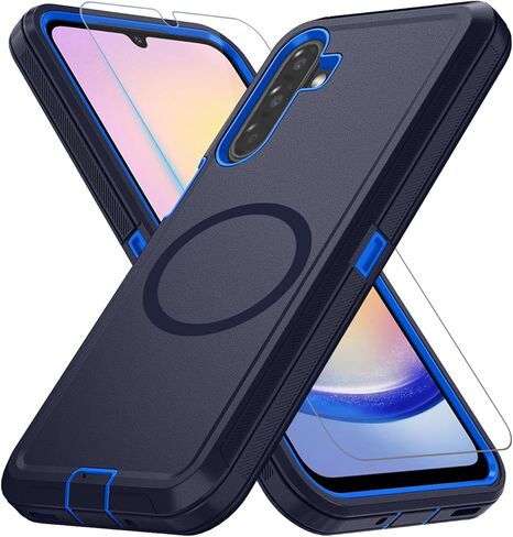 for Samsung Galaxy A17 Case [Compatible with MagSafe][Shockproof][Dropproof][Dust-Proof][with Screen Protector] Heavy Duty 3-Layer Protection Phone Case Cover, Black in Kuwait