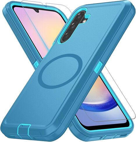 for Samsung Galaxy A17 Case [Compatible with MagSafe][Shockproof][Dropproof][Dust-Proof][with Screen Protector] Heavy Duty 3-Layer Protection Phone Case Cover, Black in Kuwait