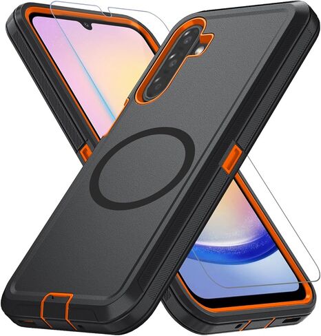 for Samsung Galaxy A17 Case [Compatible with MagSafe][Shockproof][Dropproof][Dust-Proof][with Screen Protector] Heavy Duty 3-Layer Protection Phone Case Cover, Black in Kuwait