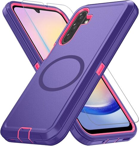 for Samsung Galaxy A17 Case [Compatible with MagSafe][Shockproof][Dropproof][Dust-Proof][with Screen Protector] Heavy Duty 3-Layer Protection Phone Case Cover, Black in Kuwait