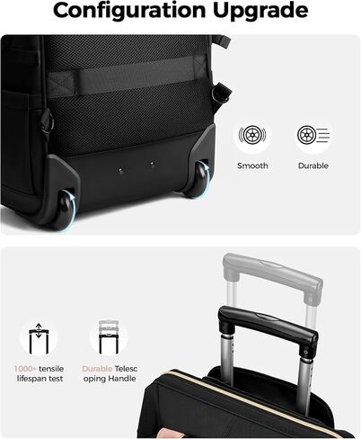Ytonet Rolling Backpack for Women, 15.6 Inch Travel Backpack with Wheels, Stylish Rolling Laptop Bag with Passport Holder, Dual-Opening Design, Underseat Carry on Luggage for Work College Teacher in Kuwait