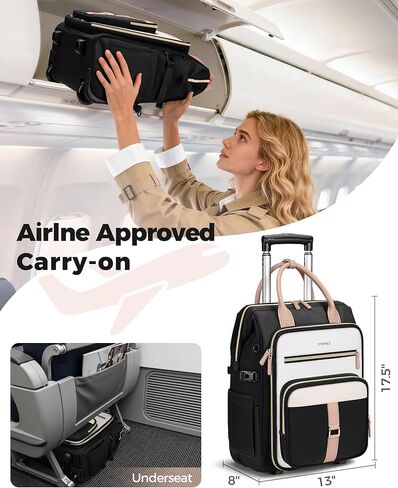 Ytonet Rolling Backpack for Women, 15.6 Inch Travel Backpack with Wheels, Stylish Rolling Laptop Bag with Passport Holder, Dual-Opening Design, Underseat Carry on Luggage for Work College Teacher in Kuwait