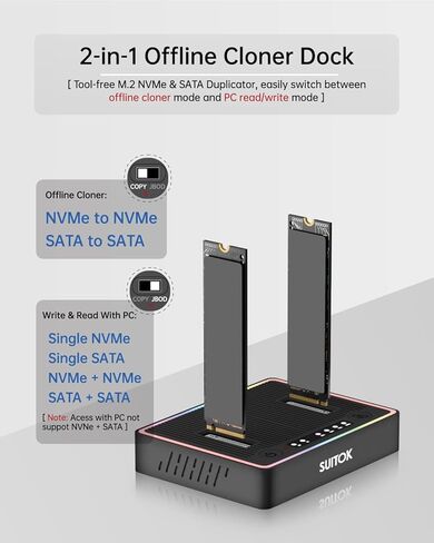 قارئ M.2 NVMe SSD خارجي، 10 جيجابت في الثانية + SUITOK M.2 Duplicator Cloner ثنائي الخليج USB C إلى NVMe SATA Dock Station، قارئ M2 بسرعة 20 جيجابت في الثانية لكليهما (مفتاح M، مفتاح B+M) PCIE NGFF STK06 Lite + STK03 in Kuwait