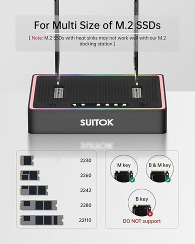 قارئ M.2 NVMe SSD خارجي، 10 جيجابت في الثانية + SUITOK M.2 Duplicator Cloner ثنائي الخليج USB C إلى NVMe SATA Dock Station، قارئ M2 بسرعة 20 جيجابت في الثانية لكليهما (مفتاح M، مفتاح B+M) PCIE NGFF STK06 Lite + STK03 in Kuwait