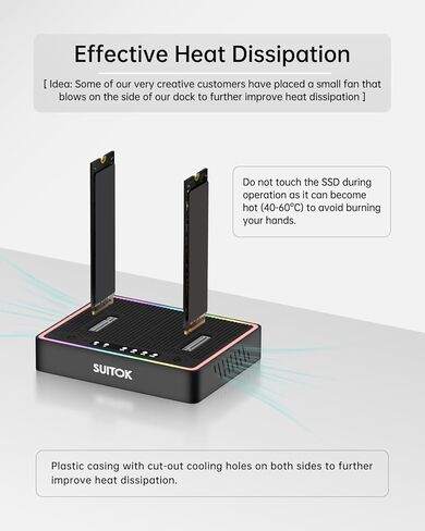 قارئ M.2 NVMe SSD خارجي، 10 جيجابت في الثانية + SUITOK M.2 Duplicator Cloner ثنائي الخليج USB C إلى NVMe SATA Dock Station، قارئ M2 بسرعة 20 جيجابت في الثانية لكليهما (مفتاح M، مفتاح B+M) PCIE NGFF STK06 Lite + STK03 in Kuwait