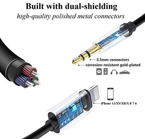 [معتمد من Apple MFi] سلك Lightning إلى 3.5 مم iPhone Aux، كابل صوت iPhone Aux لسماعات رأس ستيريو للمنزل بالسيارة، متوافق مع iPhone 14 13 12 11 Pro Max Mini XS XR X 8 7 6 iPad iPod، 3.3FT أسود in Kuwait