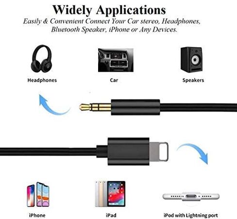 [معتمد من Apple MFi] سلك Lightning إلى 3.5 مم iPhone Aux، كابل صوت iPhone Aux لسماعات رأس ستيريو للمنزل بالسيارة، متوافق مع iPhone 14 13 12 11 Pro Max Mini XS XR X 8 7 6 iPad iPod، 3.3FT أسود in Kuwait