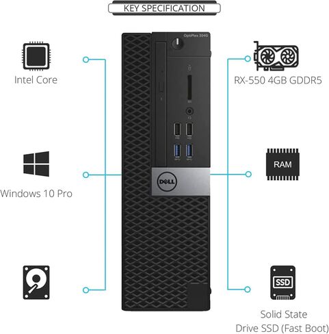 كمبيوتر مكتبي لتحرير الفيديو CAD OptiPlex 3040 من Dell، معالج Intel Core i5-6500، معالج 3.2 جيجا هرتز، ذاكرة الوصول العشوائي 16 جيجا، 240 جيجا SSD (التمهيد السريع) + 2 تيرابايت HDD، رسومات RX-550 4 جيجا DDR5، WiFi، Windows 11 Pro (متجدد) in Kuwait
