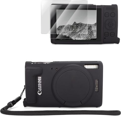 حافظة كاميرا VOVMOEYA لهاتف Canon PowerShot ELPH 360 HS/IXY 650/IXUS 285 HS، حافظة سيليكون ناعمة مضادة للخدش مع عبوتين من أغشية LCD المقواة وحزام المعصم - وردي مغبر in Kuwait