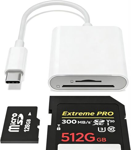 قارئ بطاقة SD USB-C، فتحة مزدوجة لبطاقات SD وMicroSD، محول بطاقة الذاكرة من النوع C، التوصيل والتشغيل، متوافق مع iPhone 15/16/17 وiPad والكمبيوتر المحمول in Kuwait