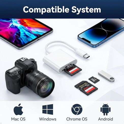 قارئ بطاقة SD USB-C، فتحة مزدوجة لبطاقات SD وMicroSD، محول بطاقة الذاكرة من النوع C، التوصيل والتشغيل، متوافق مع iPhone 15/16/17 وiPad والكمبيوتر المحمول in Kuwait