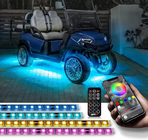 OPT7 Aura Pro Golf Cart Underglow Bluetooth APP LED Lighting Kit, Neon Underbody Strips Accessories, RGB Multi-Color Mode Accent Lights with Bluetooth Controlled App, w/Switch, 10pcs, 12V, Single Row in Saudi Arabia