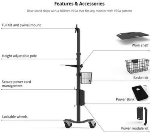 MCRSTDW - Rise Rolling Kiosk Stand, White, Adjustable Sit-to-Stand, VESA Compatible, with Locking Casters, for Healthcare, Retail and POS in Kuwait
