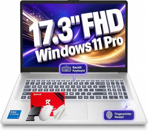 كمبيوتر محمول HP 2026 مقاس 17.3 بوصة FHD للأعمال | Intel 10-Core i5-1334U | ذاكرة وصول عشوائي سعتها 20 جيجابايت ومحرك أقراص SSD سعة 512 جيجابايت لتعدد المهام | شاشة مضادة للتوهج ولوحة مفاتيح بإضاءة خلفية وبصمة الإصبع وWi-Fi 6 وWin 11 Pro | حزمة فضية مع Re in Kuwait